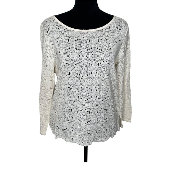 NWT Ann Taylor Medium IVORY LACE GOLD BACK BUTTONS 3/4 SLEEVE TOP TUNIC BLOUSE - Picture 1 of 7